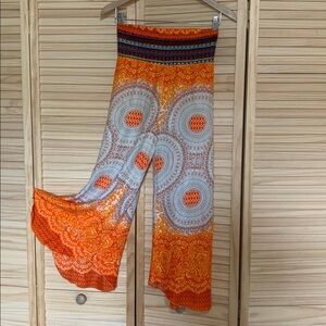 Bohemian palazzo Mandala print pants orange lightweight xs